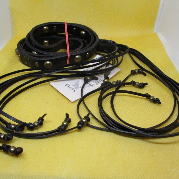 Coldwater Creek W. Original Brass Tone Studded Tassel Narrow Black Real Leather - Picture 4 of 8